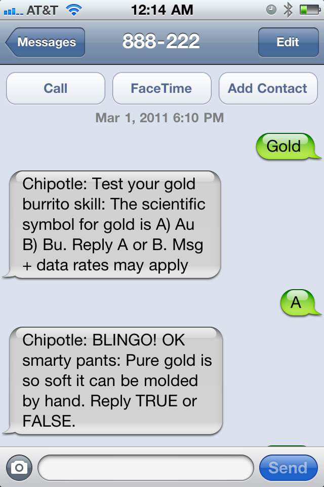 Text GOLD to 888222 for Chipotle offers