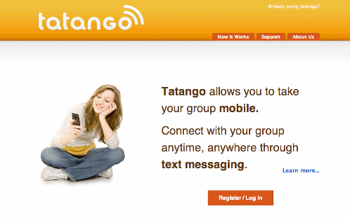 Homepage screenshot of Tatango website version one