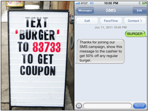 Restaurant SMS promotion to get a mobile coupon