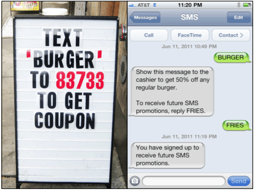 Restaurant SMS promotion to get a mobile coupon