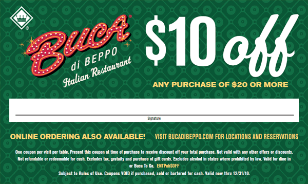 Buca Italian Restaurant Coupon