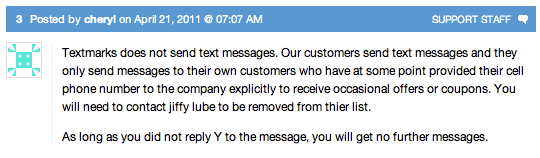 TextMarks Text Message Spam