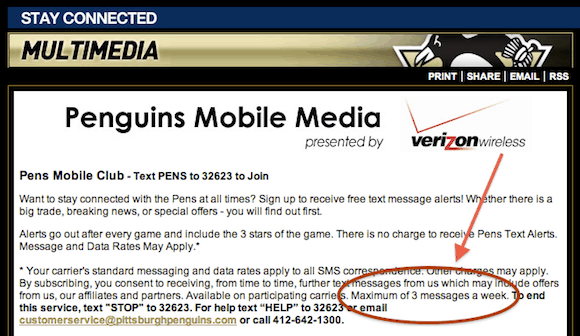 Pittsburgh Penguins Text Messaging Campaign