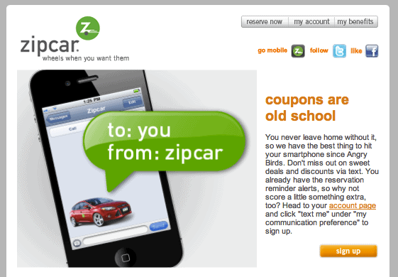 Zip Car Text Messages