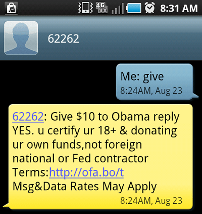 Obama Text Donation
