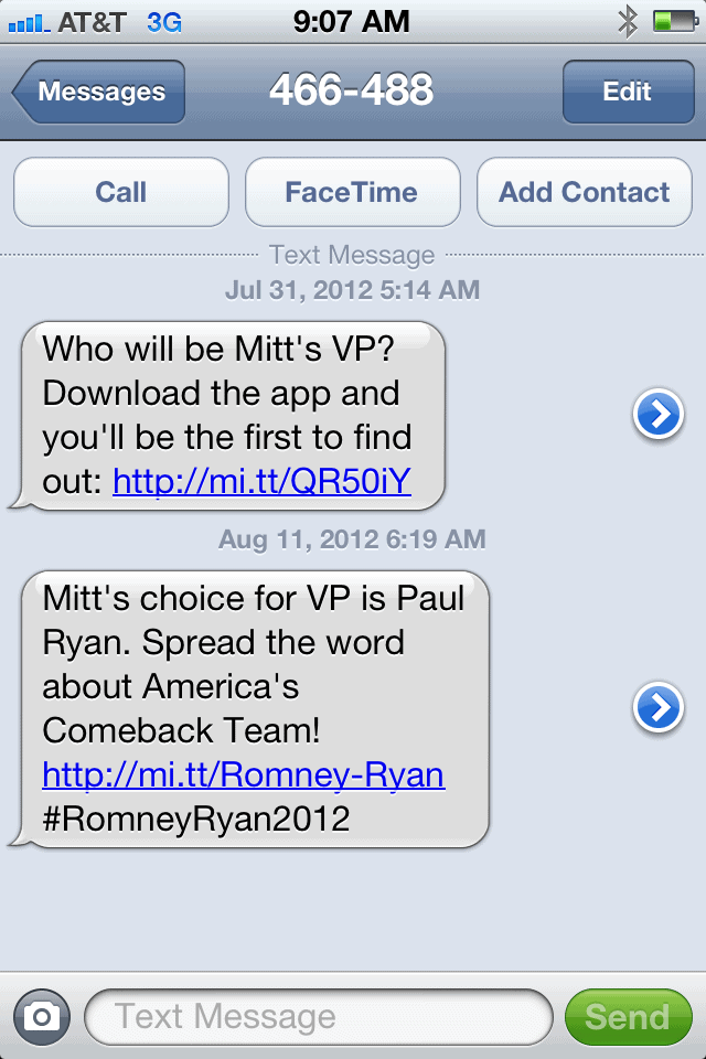 Romney Text Message Vice President