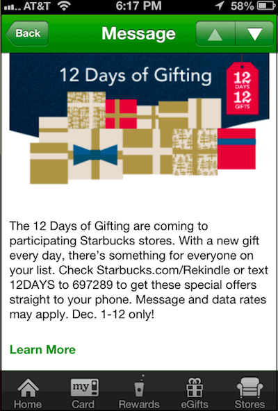 Starbucks 12 Days of Gifting