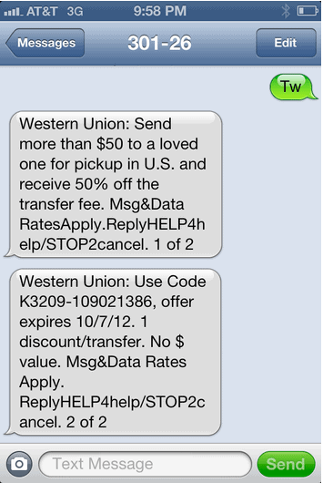 Western Union Text Campaign