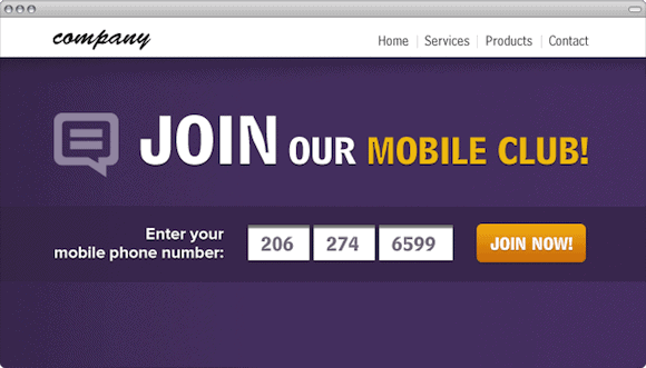 Collect mobile phone numbers from your website