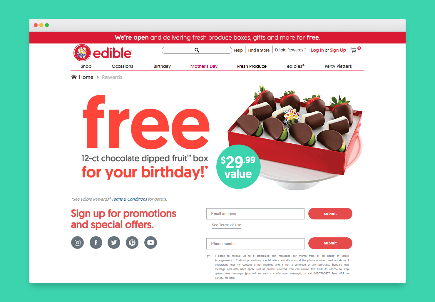 Edible Advertising SMS Marketing Campaign on Website