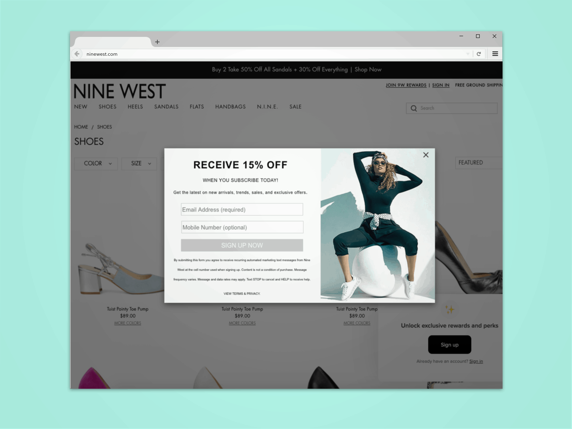 Nine West Advertising SMS Marketing Campaign on Website
