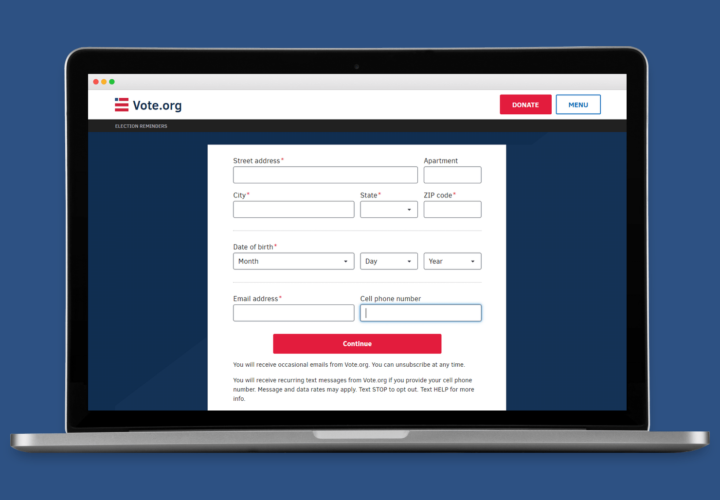 Nonprofit SMS Marketing Example from Vote-org