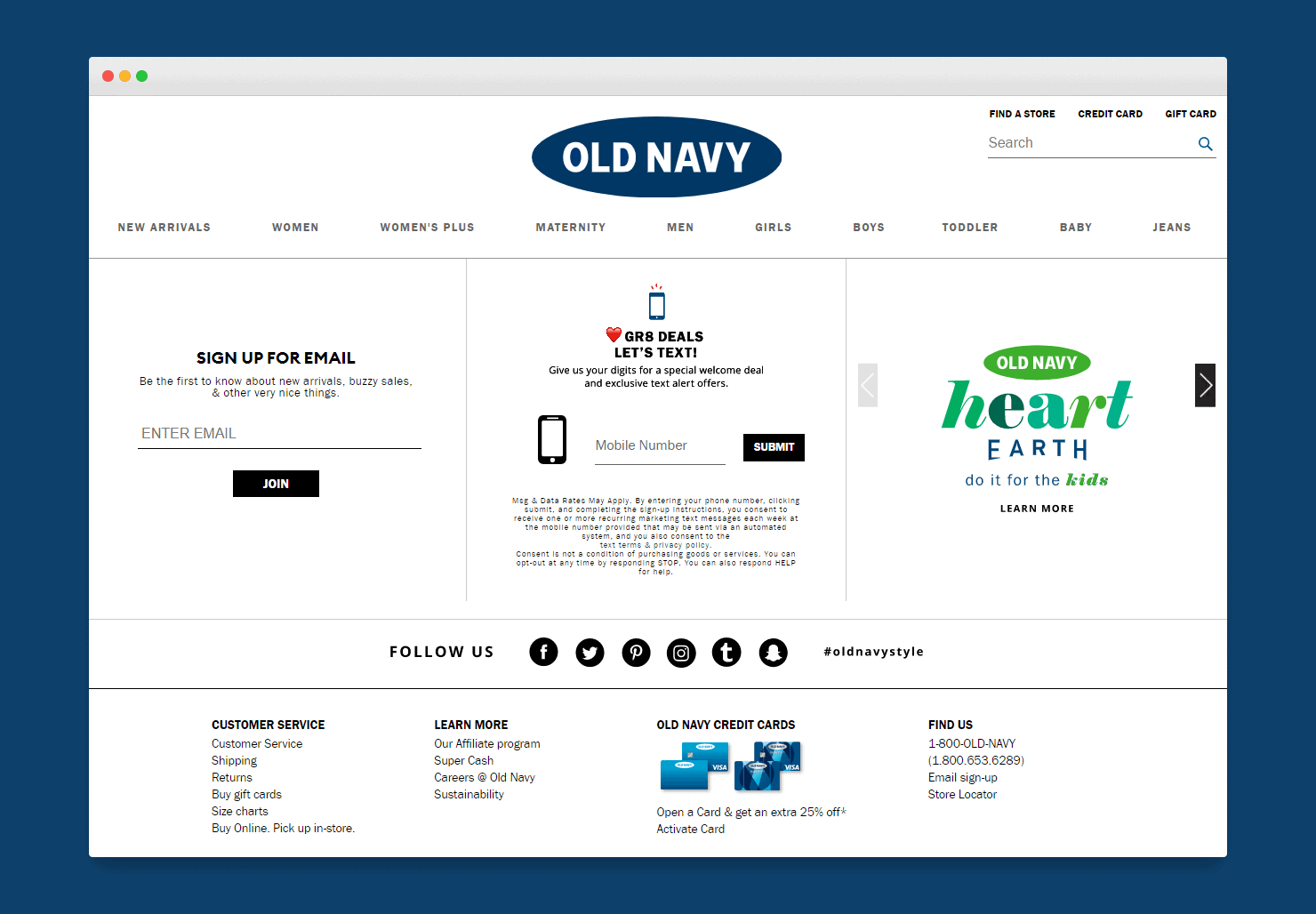 Old Navy Advertising SMS Marketing Campaign on Website