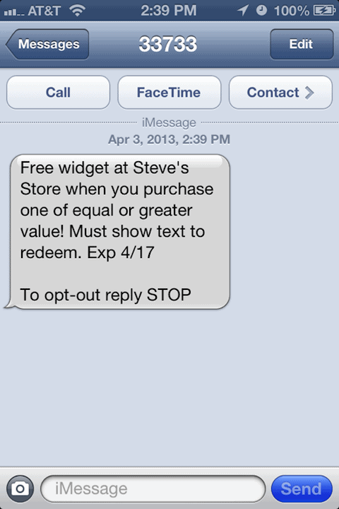 BOGO SMS coupon