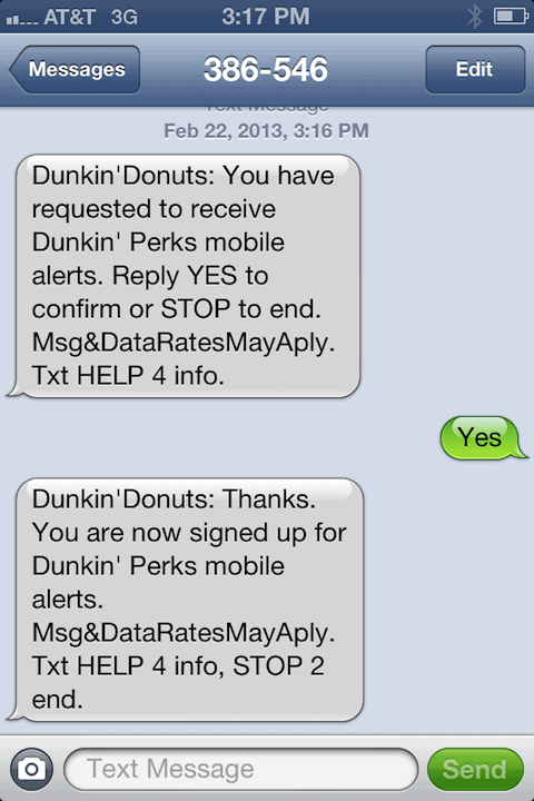 Dunkin' donuts SMS campaign