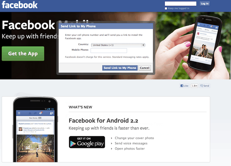 Facebook Mobile App Landing Page