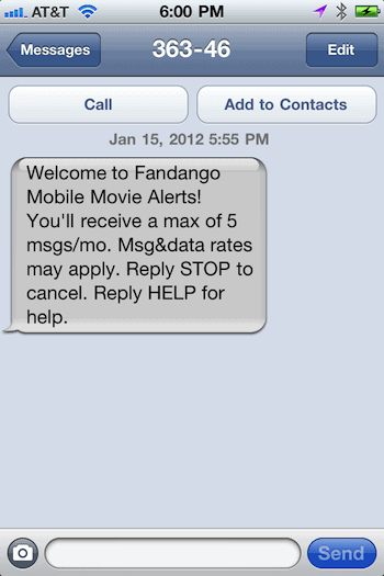 Fandango Movie Text Message Alerts