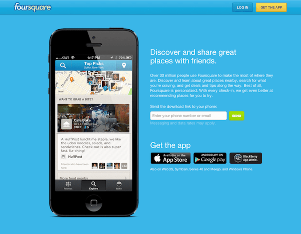 FourSquare Mobile App Landing Page