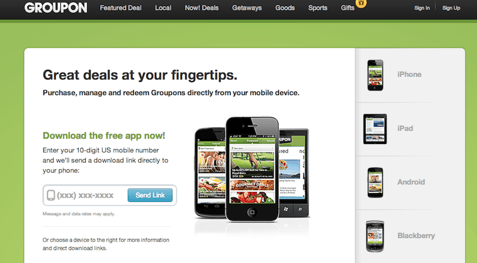 Groupon Mobile App Landing Page