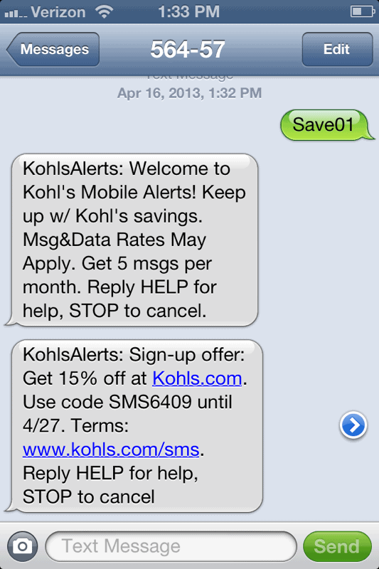 Kohl's for SMS Campaign 