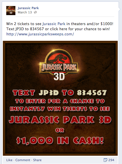 Jurassic Park SMS Contest