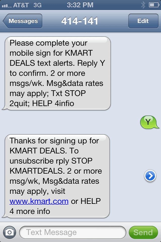 KMart Text Message Alert Confirmation