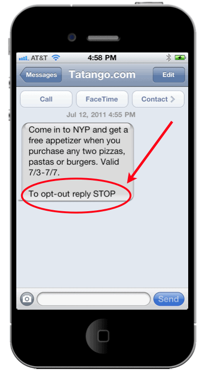 Required SMS opt-out message