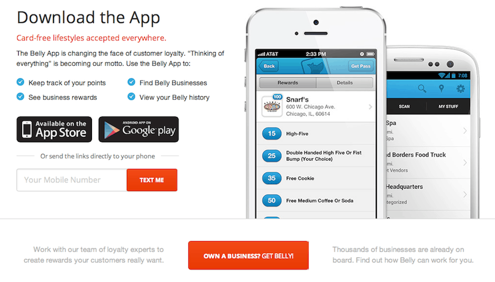 The Belly Mobile App Landing Page