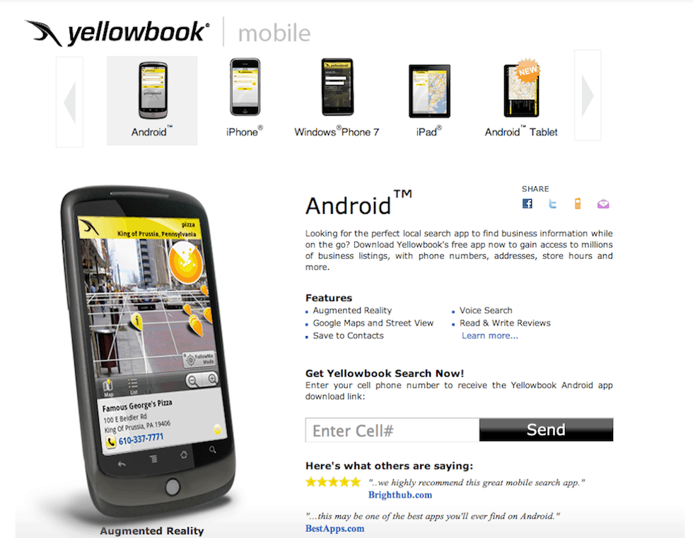 YellowBook Mobile App Landing Page