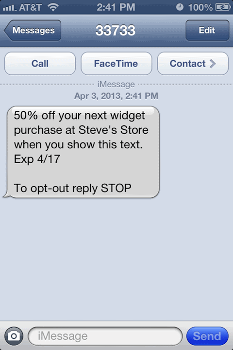percent off SMS coupon