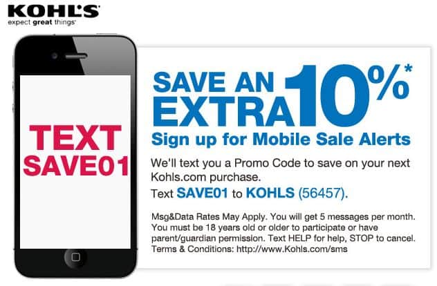 Kohl's Call to Action for SMS campaign 