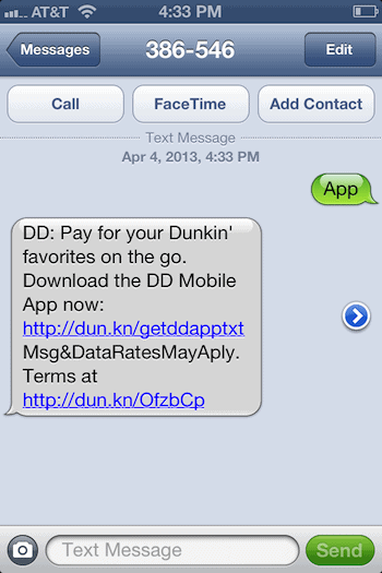 Dunkin Donuts Text Message