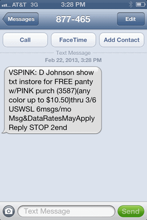 Victoria's Secret Text Message Promotion