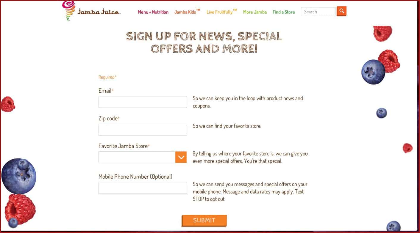 Jamba Juice Insiders Club online sign up 