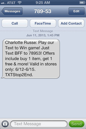 Charlotte Russe Text Message