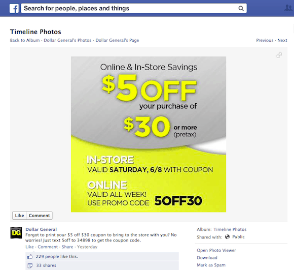 Dollar General Facebook Fan Page