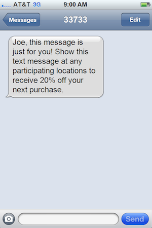 Personalized Text Message Coupon
