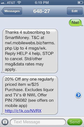 Retail Mobile Marketing Text Message
