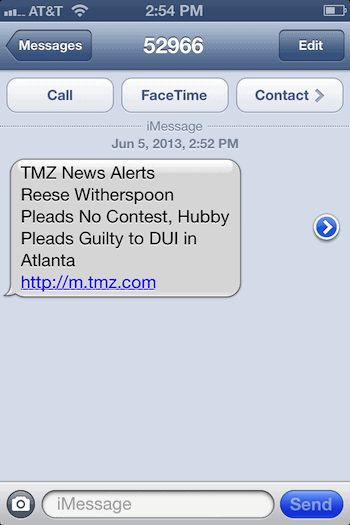 TMZ Text Message News Alert