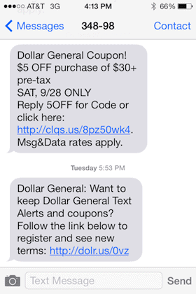Dollar General TCPA Compliant October 16th SMS Message