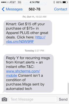 Kmart TCPA Compliant October 16th SMS Message