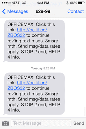 OfficeMax TCPA Compliant October 16th SMS Message