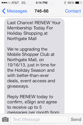 Simon Malls TCPA Compliant October 16th SMS Message