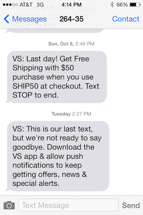 Victoria's Secret TCPA Compliant October 16th SMS Message