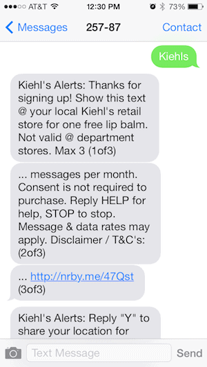 Kiehls Text Message