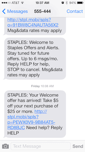 Staples SMS marketing promotion