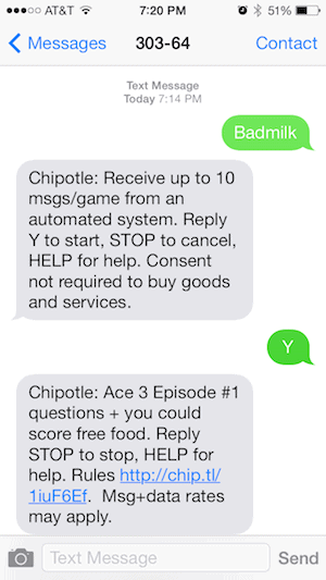 Chipotle SMS Trivia 1