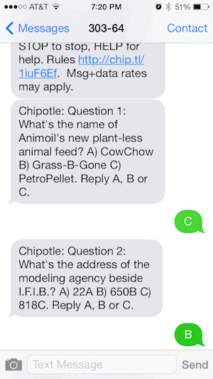 Chipotle SMS Trivia 2