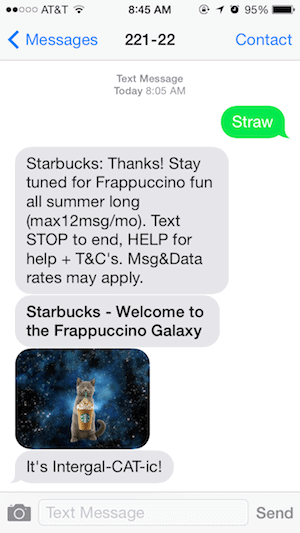 Starbucks Text Message Marketing Message