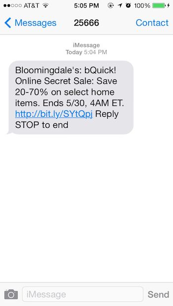 Bloomingdale's Text Message